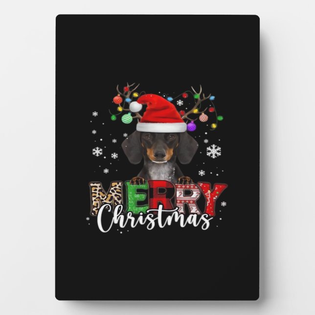 Dachshund Santa Dog Merry Christmas Oversized T-Sh Plaque (Front)