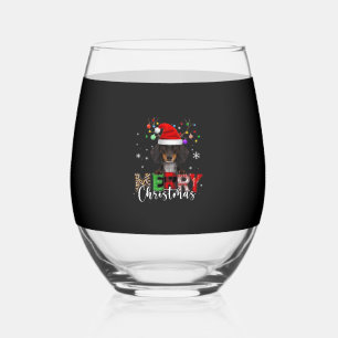 Dachshund Santa Dog Merry Christmas Oversized T-Sh Stemless Wine Glass