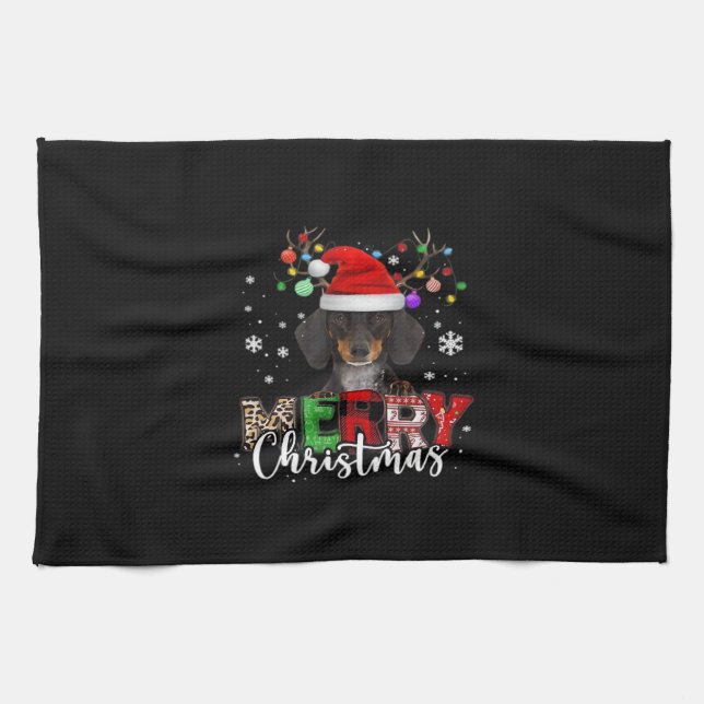 Dachshund Santa Dog Merry Christmas Oversized T-Sh Tea Towel (Horizontal)