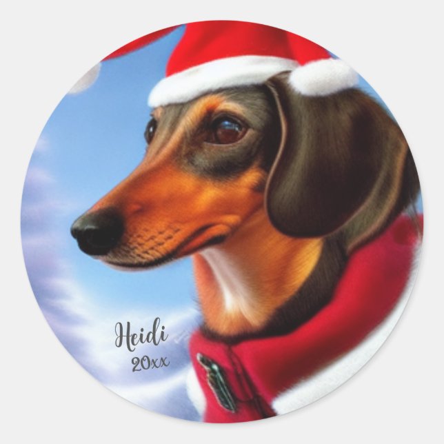 Dachshund, Santa Dog, Personalise,Christmas Classic Round Sticker (Front)