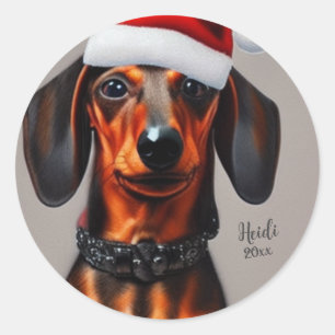 Dachshund, Santa Dog, Personalise,Christmas Classic Round Sticker