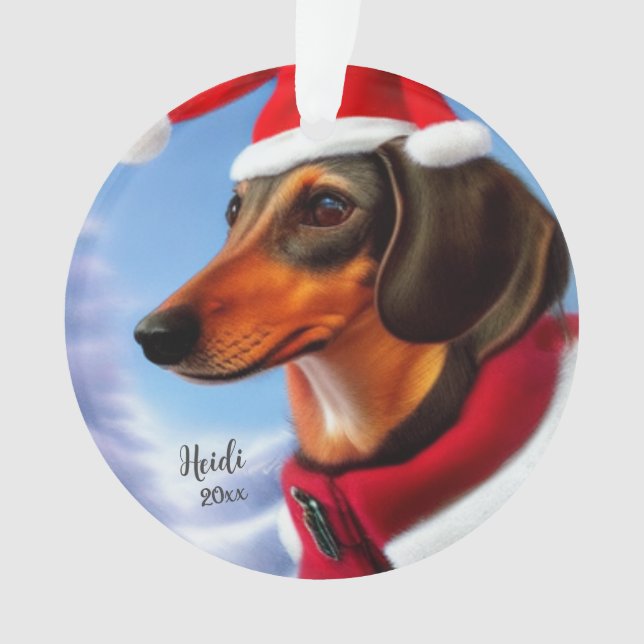 Dachshund, Santa Dog, Personalise,Christmas Ornament (Front)