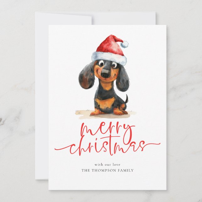 Dachshund Santa Hat 2026 Calendar Merry Christmas Holiday Card (Front)