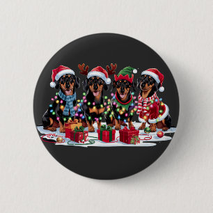 Dachshund Santa hat antlers elf Christmas lights 6 Cm Round Badge
