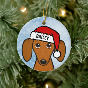 Dachshund Santa Hat Cute Wiener Dog Custom Name Ceramic Tree Decoration