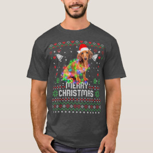 Dachshund Santa Hat Dog Christmas Tree Lights Holi T-Shirt