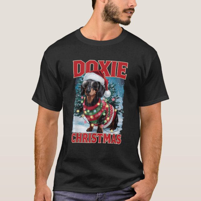 Dachshund Santa Hat Dog Lover Costume Doxie Christ T-Shirt (Front)