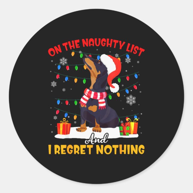 Dachshund Santa On The Naughty List Dachshund Chri Classic Round Sticker (Front)