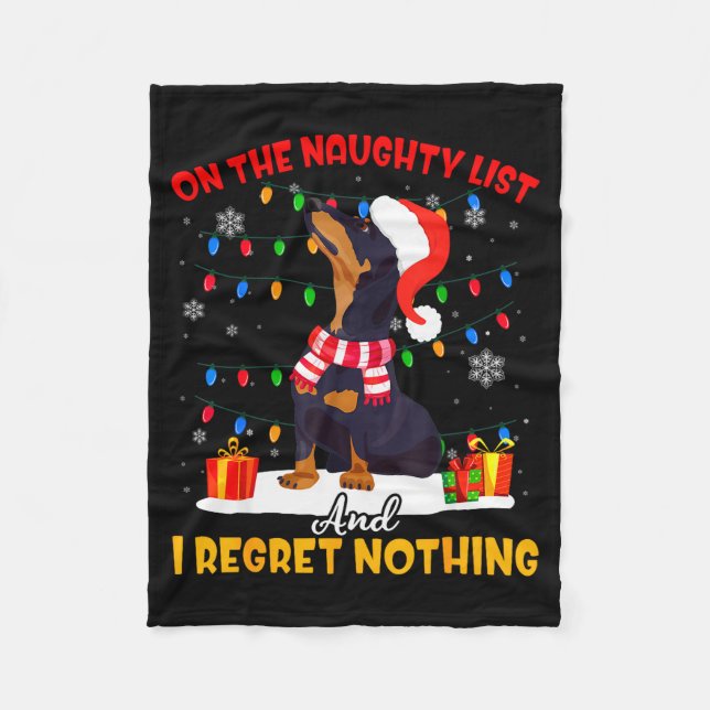 Dachshund Santa On The Naughty List Dachshund Chri Fleece Blanket (Front)