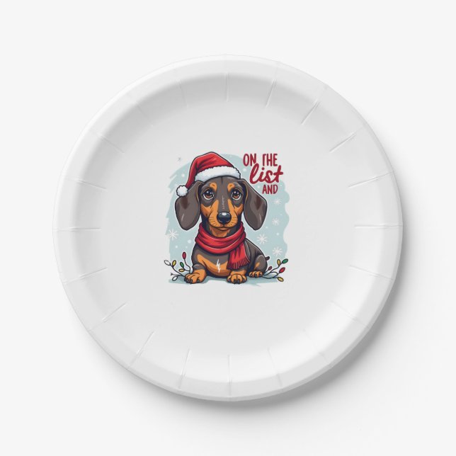 Dachshund Santa On The Naughty List Dachshund Chri Paper Plate (Front)