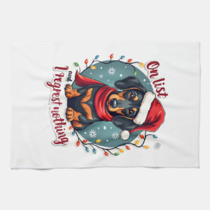 Dachshund Santa On The Naughty List Dachshund Chri Tea Towel