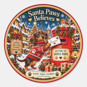 Dachshund Santa Paws Christmas Large Round Sticker