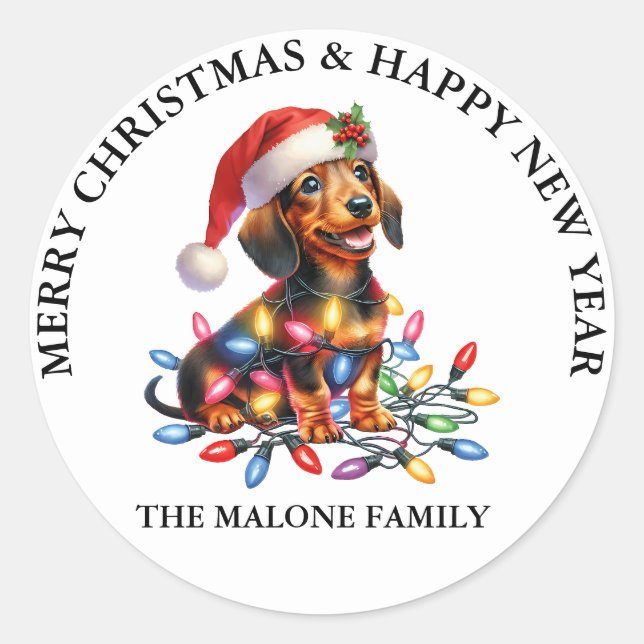 dachshund Santa Paws is Coming to Town Classic Round Sticker (Front)