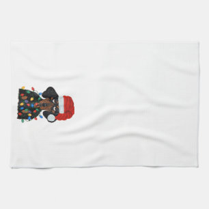 Dachshund Santa Tangled In Christmas Lights Tea Towel