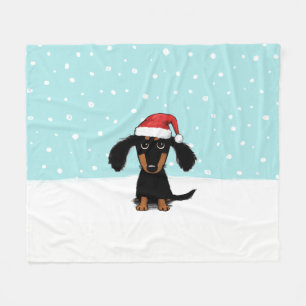 Dachshund Santa   Wiener Dog Christmas Holiday Fleece Blanket