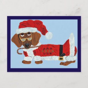 Dachshund Santa with a Candy Cane  Postcard