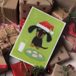 Dachshund Santa with Milk and Cookies Christmas Holiday Card<br><div class="desc">Funny art illustration of a black and tan Dachshund wearing a Santa hat and sitting in front of a glass of milk and a plate of frosted holiday cookies. The inside text can be personalised with your own custom greeting. A perfect holiday card for pet services to customise and send...</div>