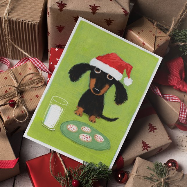 Dachshund Santa with Milk and Cookies Christmas Holiday Card (Creator Uploaded)