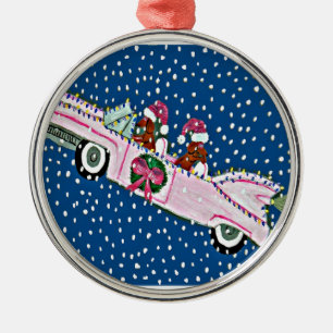Dachshund Santas Christmas Pink Cadillac Metal Tree Decoration