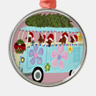 Dachshund Santas Christmas Van Metal Tree Decoration