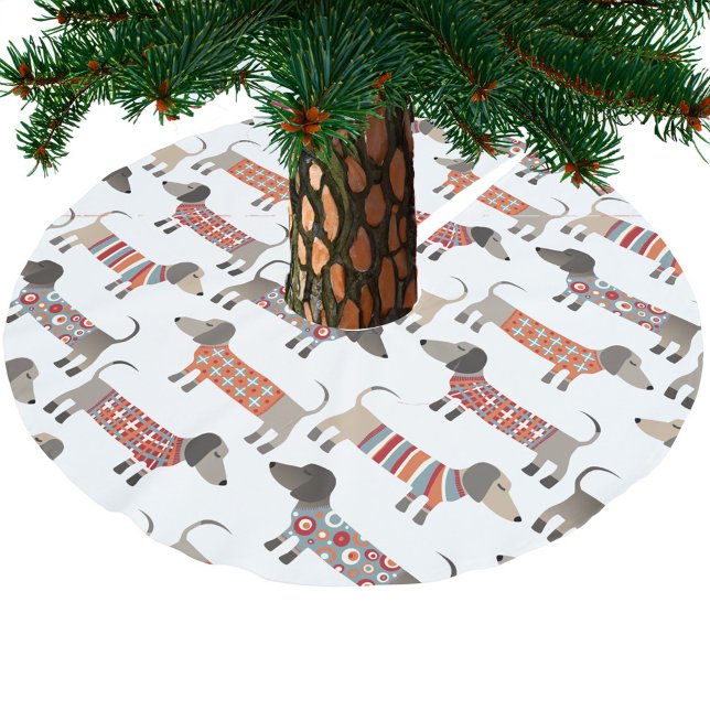Dachshund Sausage Dog Brushed Polyester Tree Skirt (Dachshund Wiener Sausage Dog fun festive Christmas tree skirt)