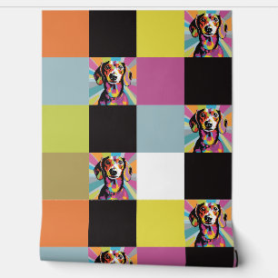 Dachshund Sausage Dog Colourful Squares Pop Art Wallpaper