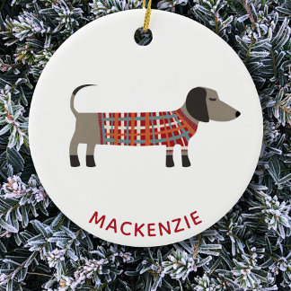 Dachshund Sausage Dog Custom Name Ceramic Tree Decoration