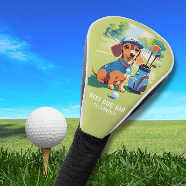 Dachshund Sausage Dog Golfer Monogram Name Golf Head Cover (Add name to personalize, other text is also editable )