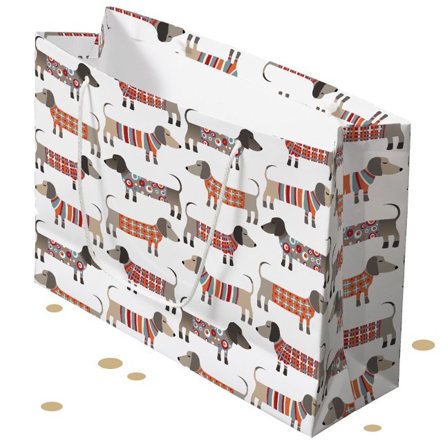 Dachshund Sausage Dog Large Gift Bag (Fun Dachshund Wiener Sausage dog pattern gift bag)