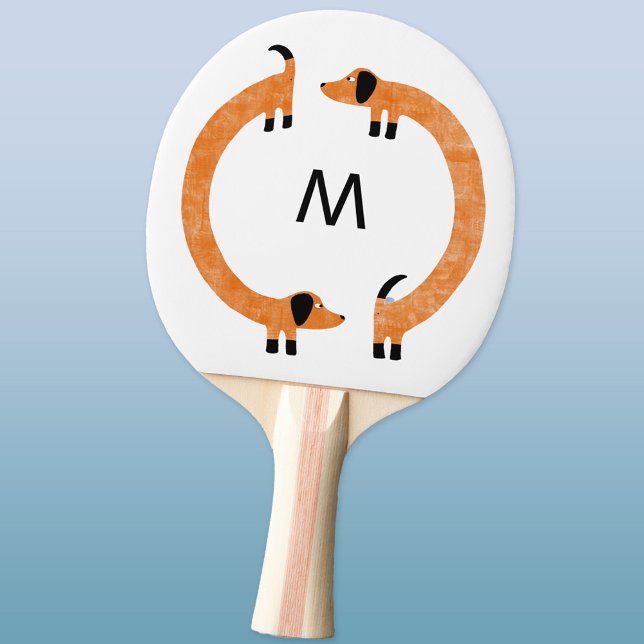 Dachshund Sausage Dog Monogram Ping Pong Paddle (Fun Dachshund sausage dog monogram initial ping pong paddle)