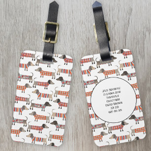 Dachshund Sausage Dog Pattern Custom Name Luggage Tag