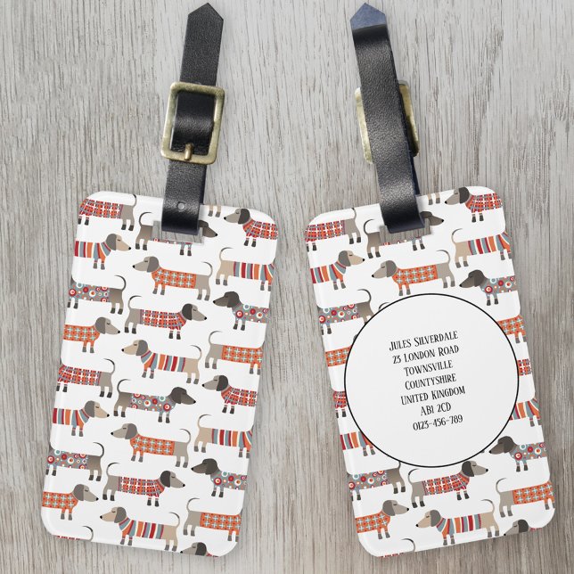 Dachshund Sausage Dog Pattern Custom Name Luggage Tag (Creator Uploaded)