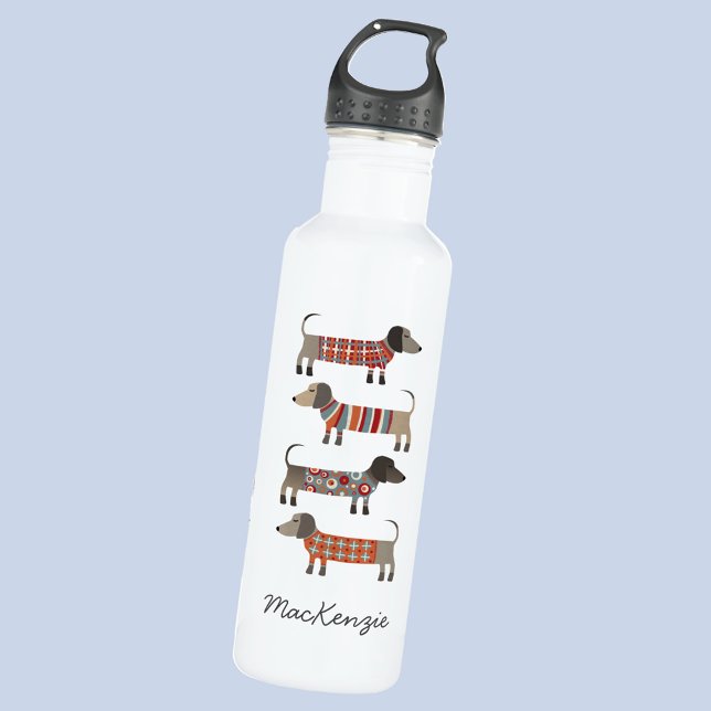 Dachshund Sausage Dog Personalised 710 Ml Water Bottle (Fun personalized custom script name Dachshund Wiener Sausage Dog stainless steel water bottle)