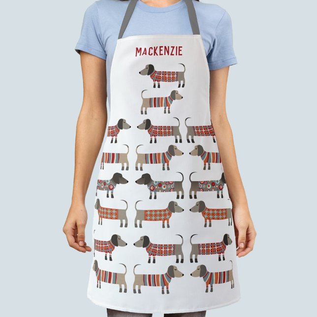 Dachshund Sausage Dog Personalised Apron (Personalized name cute Dachshund Wiener Sausage Dog apron)