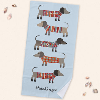 Dachshund Sausage Dog Personalised Beach Towel