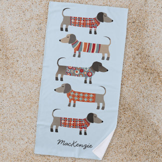 Dachshund Sausage Dog Personalised Beach Towel