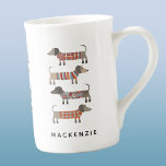 Dachshund Sausage Dog Personalised Bone China Mug<br><div class="desc">Cute little Dachshund sausage or wiener dogs in woolly knitwear. Perfect for dog lovers and dog walkers. Modern typography name.  Original art by Nic Squirrell.  Change the name to customise.</div>