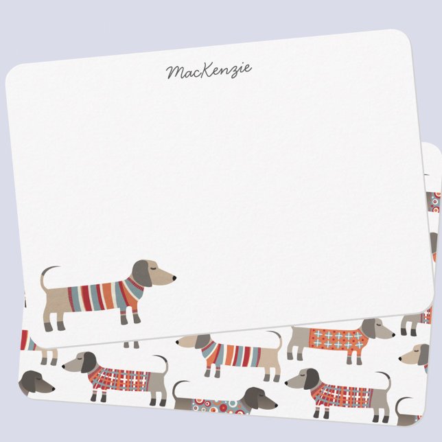 Dachshund Sausage Dog Personalised Stationery Card (Fun Dachshund wiener sausage dog personalized custom script name notecardstationery)