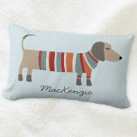 Dachshund Sausage Dog Personalized Lumbar Cushion<br><div class="desc">Cute little Dachshund sausage or wiener dog in woolly knitwear. Perfect for dog lovers and dog walkers. Original art by Nic Squirrell. Change the name to customize.</div>