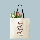 Dachshund Sausage Dog Personalized Tote Bag<br><div class="desc">Fun little Dachshund Sausage or Wiener dogs in cosy knitwear. Perfect for dog lovers. Original art by Nic Squirrell. Change the name to customize.</div>