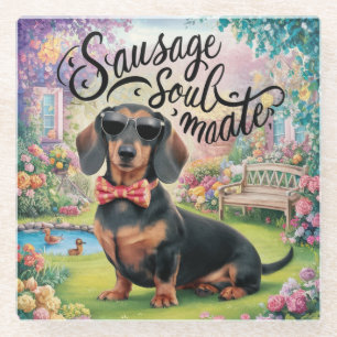 Dachshund Sausage Soulmate Glass Coaster