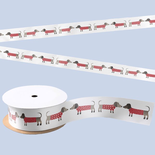 Dachshund Sausage Wiener Dog Satin Ribbon (Fun festive Dachshund Sausage or Weiner Dog satin ribbon)