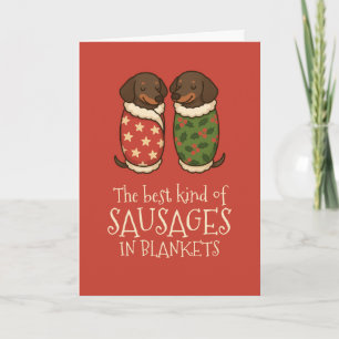 Dachshund Sausages in Blankets Christmas Holiday Card