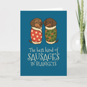 Dachshund Sausages in Blankets Christmas Holiday Card