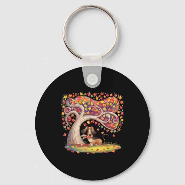Dachshund Scarf Thanksgiving Fall Autumn Tree Dog  Key Ring (Front)