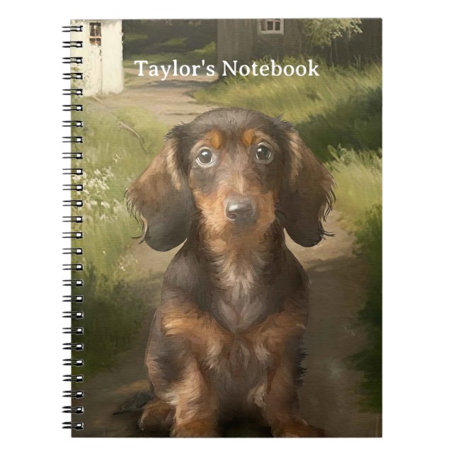 Dachshund School and Office Stationary with Name Notebook (Front)