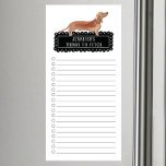 Dachshund Shopping List Magnetic Notepad<br><div class="desc">Adorable things to fetch Tan Dachshund dog with a black chalkboard frame personalised with your name.</div>