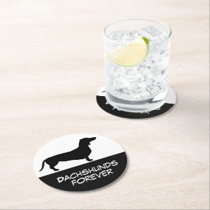 Dachshund Short Hair - Silhouette 1 Round Paper Coaster