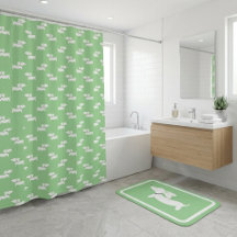 Dachshund Shower Curtain Green Doxie Bathroom