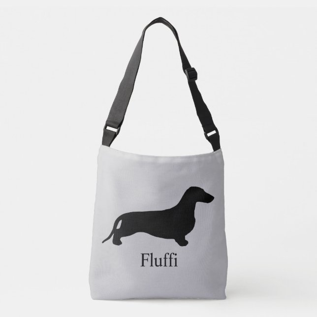 Dachshund silhouette black + your ideas crossbody bag (Front)